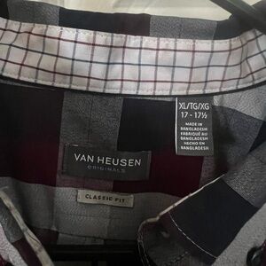Van Heusen Men's Classic Fit Plaid Shirt - Black, Gray, and Red